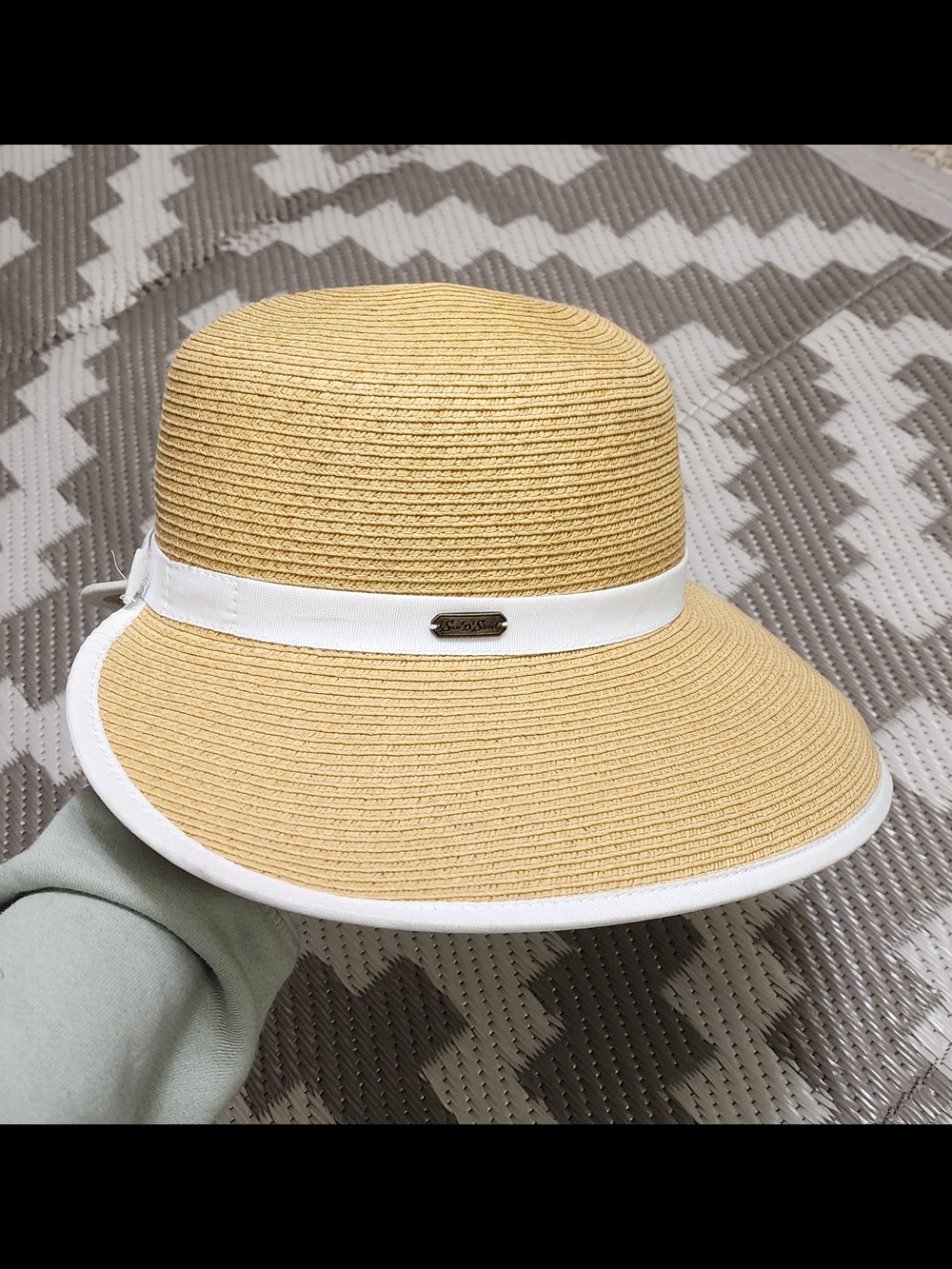Straw Sun Hat with White Trim - Classic Women's Beach Hat